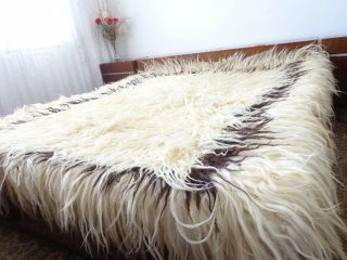 Vintage Hand Wooven Wool Blanket Rug " Halishte " Sheep Wool 220 Cm X 170 Cm