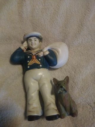 Antique Vtg Cast Iron 8 " Sailor With Dog Paint