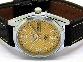 Citizen Automatic Mens Steel Yellow Dial Vintage Day/date Mechanical Japan Watch