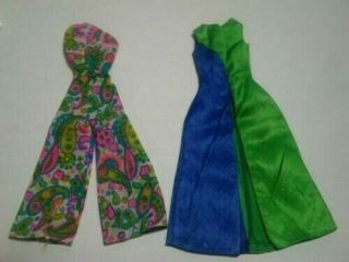 Vintage Barbie Mod Outfit Patio Party Blue Green,  Paisley Print,  Blue Closed Toe