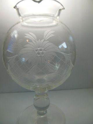 VINTAGE ETCHED GLASS FOOTED IVY BALL VASE 2