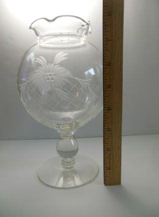 VINTAGE ETCHED GLASS FOOTED IVY BALL VASE 4