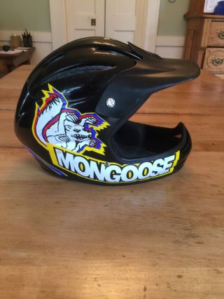 Vintage Bell Sports Mongoose Bmx Full Face Hard Shell Bike Helmet Black Sz S/m