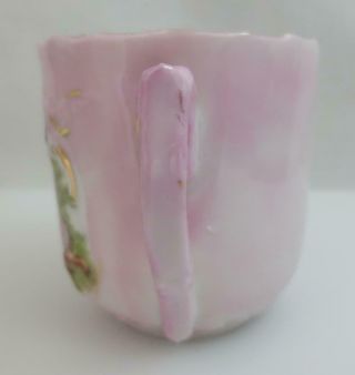 Vtg/ Antique GERMANY Pink Luster Child ' s Porcelain Cup & Saucer - Girl and Dog 5