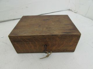 Antique/vintage Small Oak Jewellery Box Work Box With Key