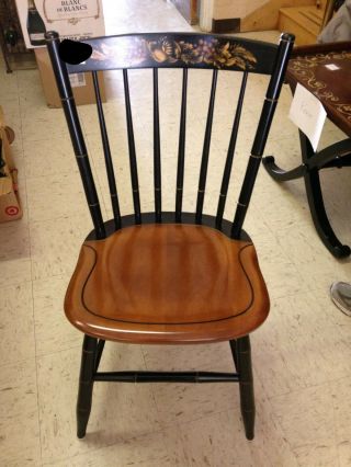 Hitchcock Black Painted Maple Stenciled Harvest Windsor Pair Side Chair