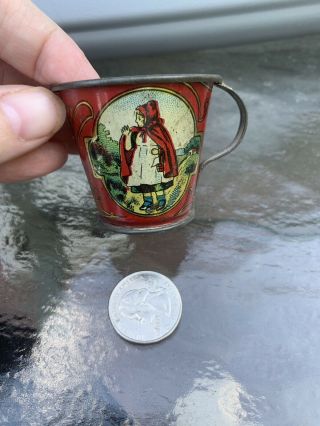 Antique Little Red Riding Hood Mini Tin Cup - Germany ?