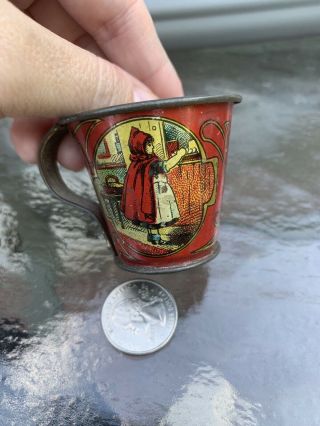 Antique Little Red Riding Hood Mini Tin Cup - Germany ? 2