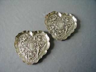 English Sterling Heart Dishes With Repousse Cherubs / Cupids