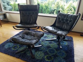 Vatne Mobler Falcon Chair Ottoman Sigurd Ressell Leather Footrest Brown Sling