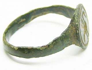 14th - 15th century Excavated Medieval bronze signet ring of a wise Heron Size 11 5
