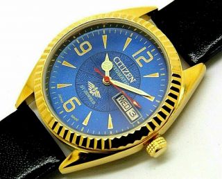 Citizen Automatic Men Gold Plated Blue Dial Moment 8200 Vintage Japan Watch Run
