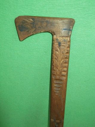 Vintage Hand Carved Wooden Tomahawk Stylised Walking Stick