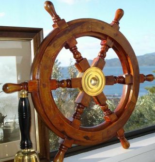 24 " Boat Ship Large Wooden Steering Wheel Nautical Wall Decor