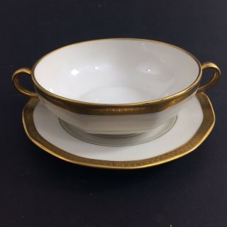 Antique Theodore Haviland Limoges France Cream Soup Cup And Saucer Gold Trim