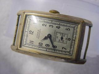Vintage GOLD FD large antique pre 1920 Art Deco CYMA CURVEX mens watch 3