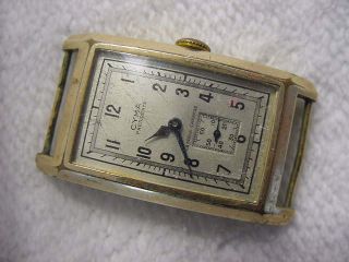 Vintage GOLD FD large antique pre 1920 Art Deco CYMA CURVEX mens watch 4