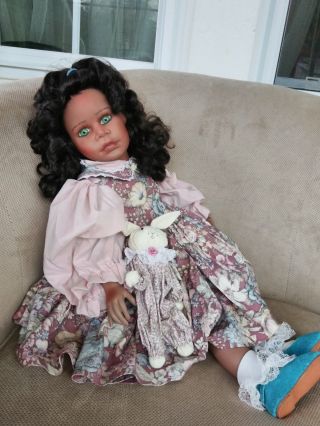 Katelynn Wolley Porcelain African American Girl Doll Vintage 22in.  1993 953/1500
