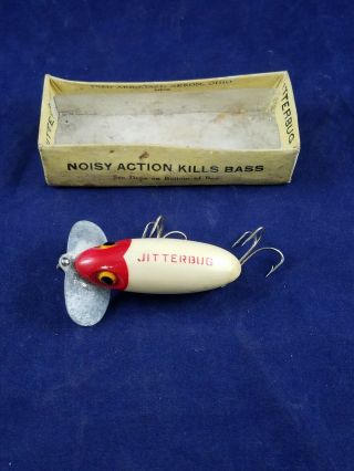 Vintage Fred Arbogast Jitterbug Bass Pike Musky Fishing Lure Crankbait Red/white