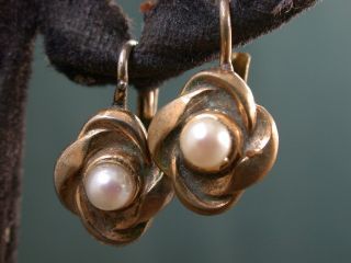 Antique Deco Gold F Saltwater Cultured Pearl Lever Back Earrings Nr