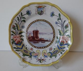 Antique French Faience Plate,  Center Depicts Scene