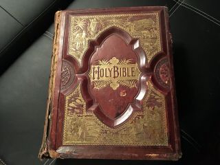 Antique 134 Yr Old Large Family Bible - Old/new Testaments,  Apocrypha,  Concordance
