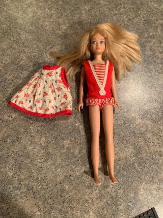 Vintage 1960’s Mattel Skipper Doll Blonde,  W/swimsuit & Coverup,  Look