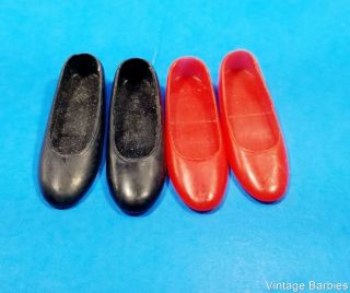 (2) Pair Skipper Doll Red & Black Flat Shoes Japan Vintage 1960 