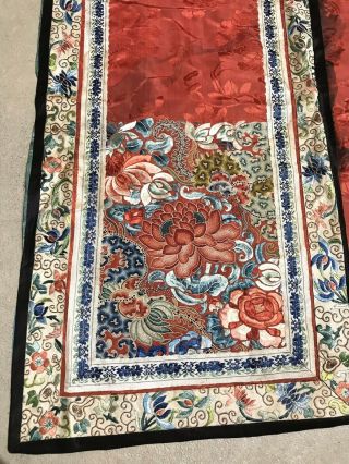 Antique Chinese Hand Embroidered Skirt Apron Panel Damask Silk Forbidden Stitch 2