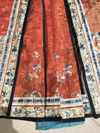 Antique Chinese Hand Embroidered Skirt Apron Panel Damask Silk Forbidden Stitch 4