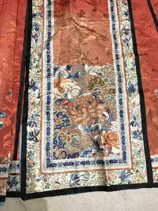Antique Chinese Hand Embroidered Skirt Apron Panel Damask Silk Forbidden Stitch 5