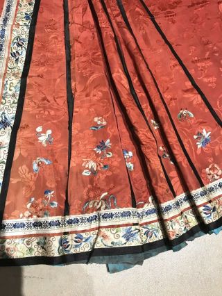Antique Chinese Hand Embroidered Skirt Apron Panel Damask Silk Forbidden Stitch 6