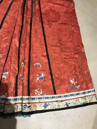 Antique Chinese Hand Embroidered Skirt Apron Panel Damask Silk Forbidden Stitch 7