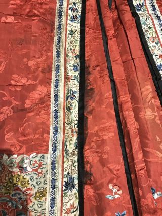 Antique Chinese Hand Embroidered Skirt Apron Panel Damask Silk Forbidden Stitch 8
