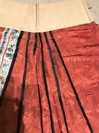 Antique Chinese Hand Embroidered Skirt Apron Panel Damask Silk Forbidden Stitch 9