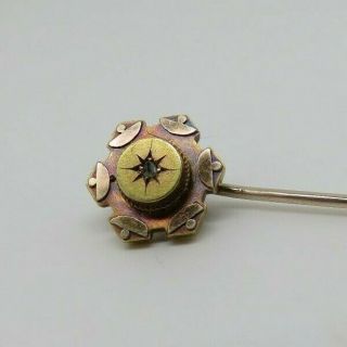 Rare Antique Victorian 15ct Gold Diamond Sweetheart Stick Pin /tie Or Lapel Pin
