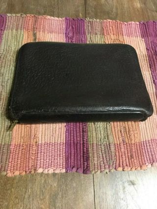 Vintage Antique Leather Zip Organizer,  Planner Notebook