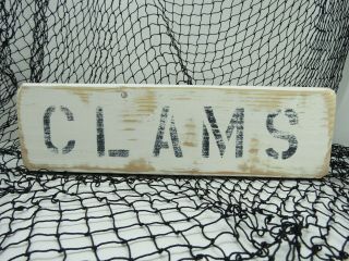 12 Inch Wood Hand Painted Clams Sign Nautical Seafood (s762)