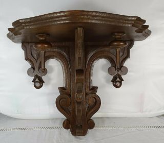 Antique French Large Hand Carved Wood Oak Gothic Console Bracket Shelf Support