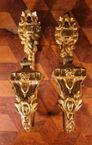 Vintage Antique Gilded Brass Bronze French Curtain Tie Back Hooks Ormalu Rococo