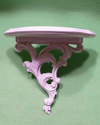 Vintage Ornate Wooden Wall Shelf / Sconce With Plate Groove.  Off - White Paint.