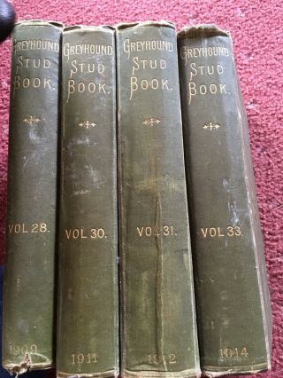 4 Antique Greyhound Stud Books 1909,  11,  13 And 14