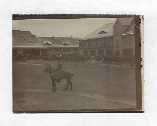 Antique Wwi German Photo Army Officer & Horse Inside Artillery Compound Garrison