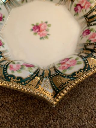 Antique Nippon Bowl - Gold & Roses - Moriage Gold Gilt Hand Painted Scalloped 2