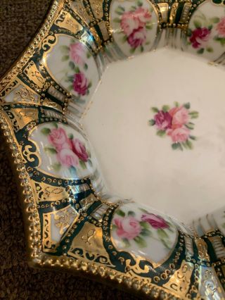 Antique Nippon Bowl - Gold & Roses - Moriage Gold Gilt Hand Painted Scalloped 3