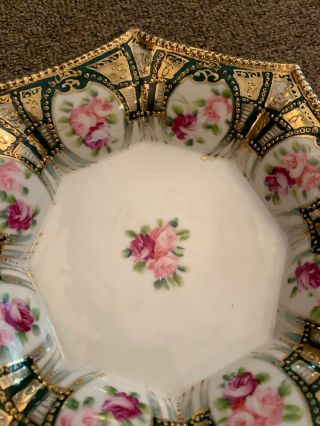 Antique Nippon Bowl - Gold & Roses - Moriage Gold Gilt Hand Painted Scalloped 4