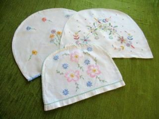 Vintage Tea Cosie Covers - Hand Embroidered - Col.  Of 3 - Linen