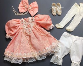 Vtg Large Fancy Doll Dress Clothes Faux Pearl Lace Trim Shoes Socks For 20” Doll