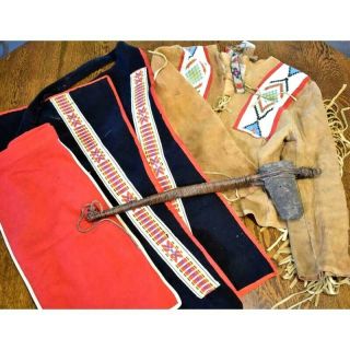 Antique Native American Indian Pacific Plains Tomahawk Beaded Ceremonial Clothes