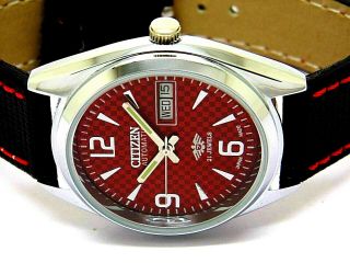 Citizen Automatic Mens Steel Red Dial Vintage Day/date Japan Wrist Watch Run